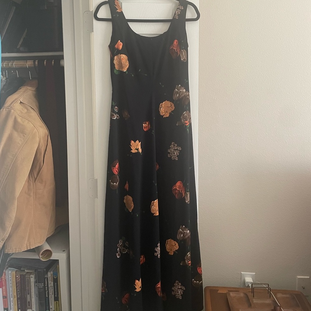 Vintage 70s Maxi Black Floral Dress